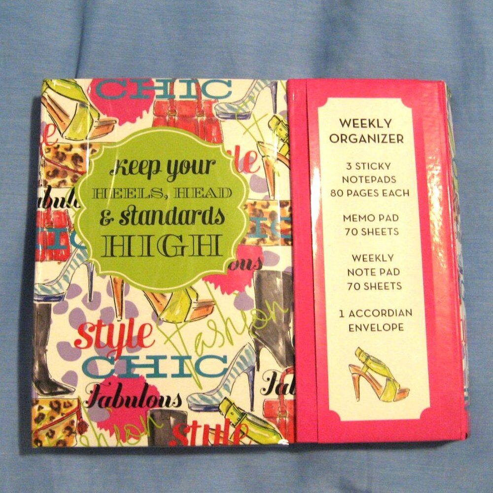 Fashion Weekly Organizer Planner w/Sticky Notes, Pink White, New!